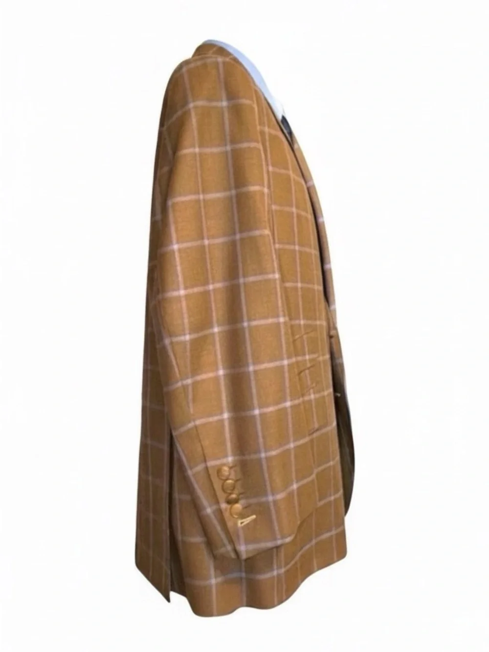 Tom James Custom 3-Piece Suit | Windowpane | Gold Buttons | Classic Tailored